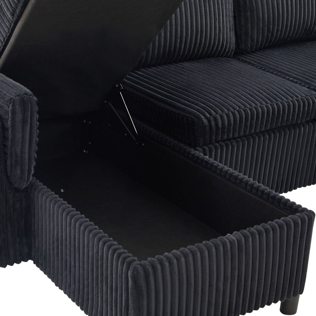 Convertible U-Shaped Sectional Sofa Bed with USB Ports and Storage – Black, Dark Gray, Blue