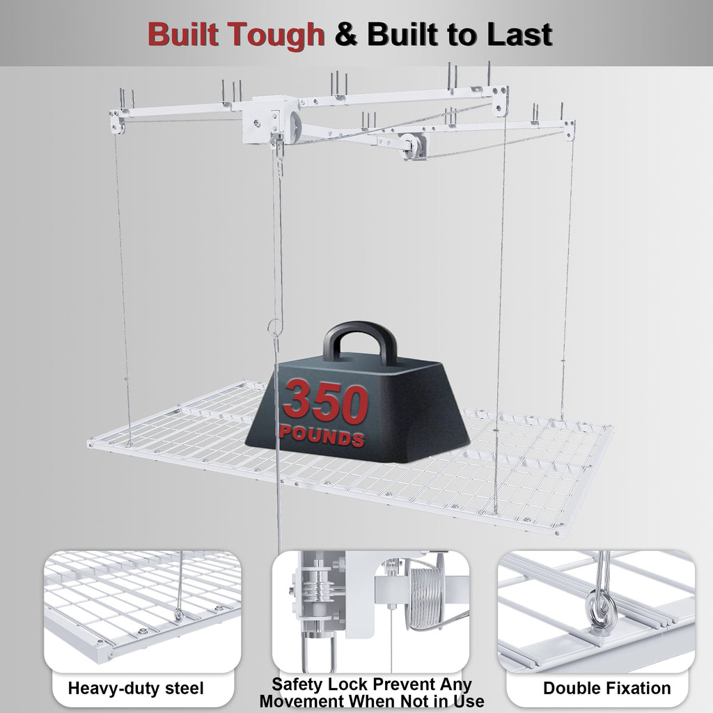 Overhead Garage Storage Rack with All-Steel Construction - White