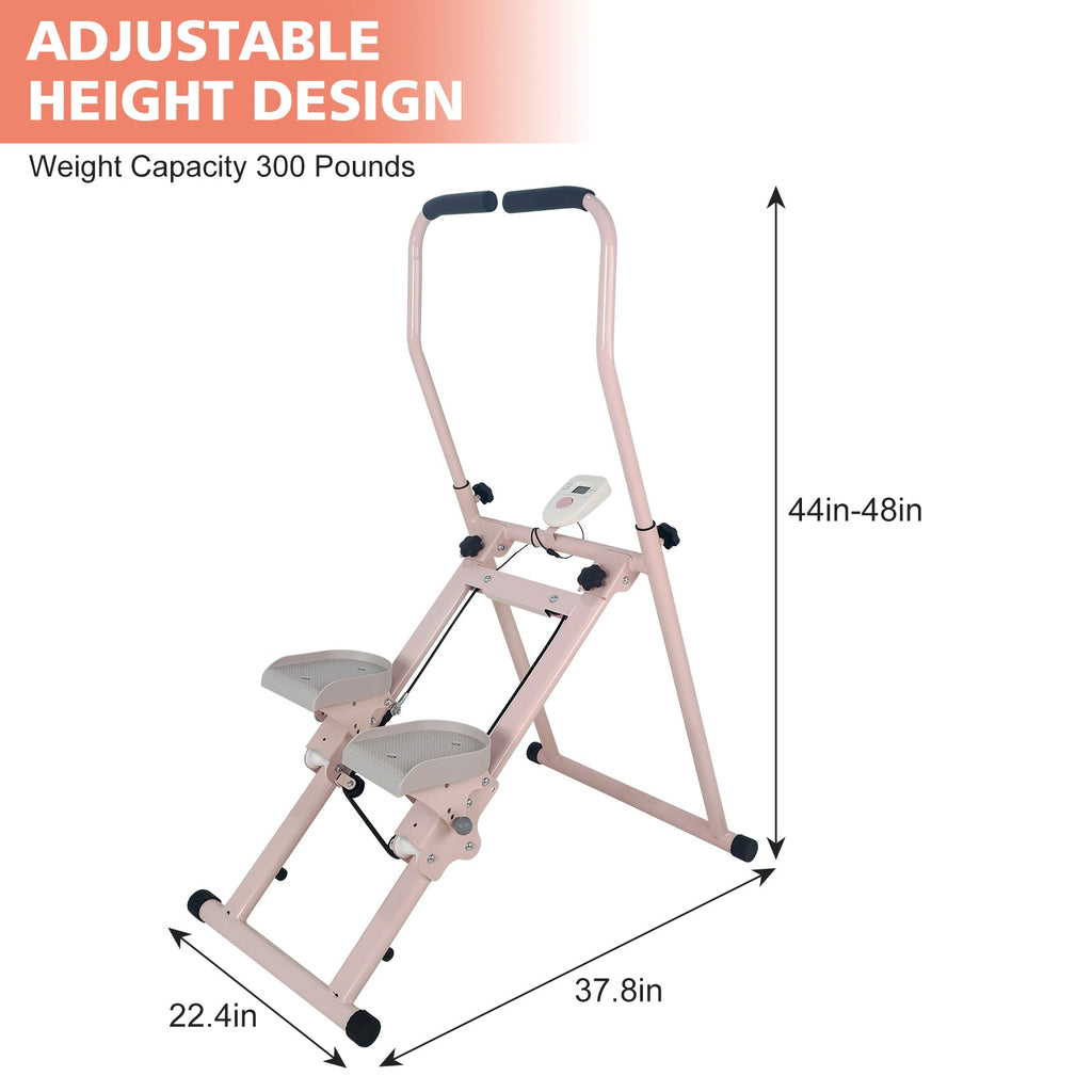 Stair Stepper Folding Vertical Cardio Exercise Climber with Adjustable Handrails - Pink & White