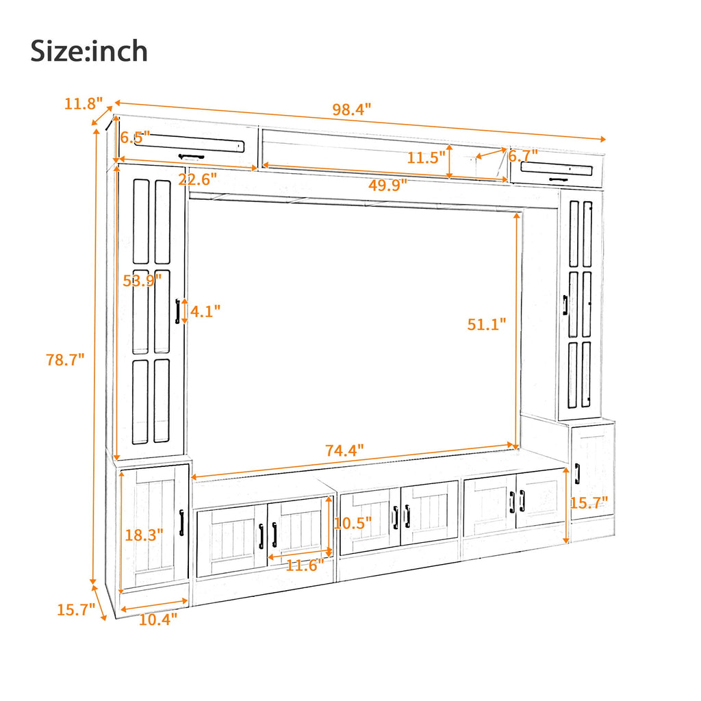 Wall Unit Entertainment Center with Glass Doors - White or Black