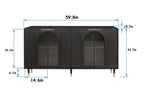 Lacquered Wooden Sideboard with 4 Glass Doors - Black