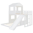 Loft Bunk Bed With Playhouse, Slide, and Guardrails - Twin Over Full