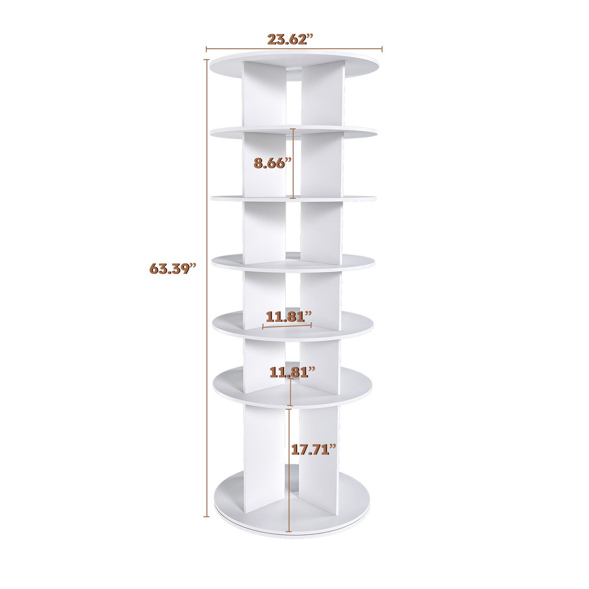6 Tier Spinning Shoe Rack with 360° Revolving Organizer - White