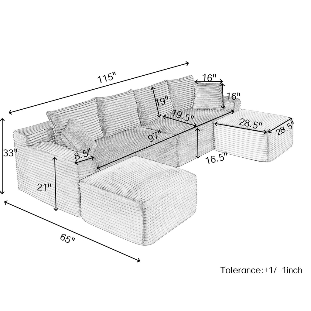 115" Comfy U-Shaped Sectional with Chaise and Ottoman - Corduroy