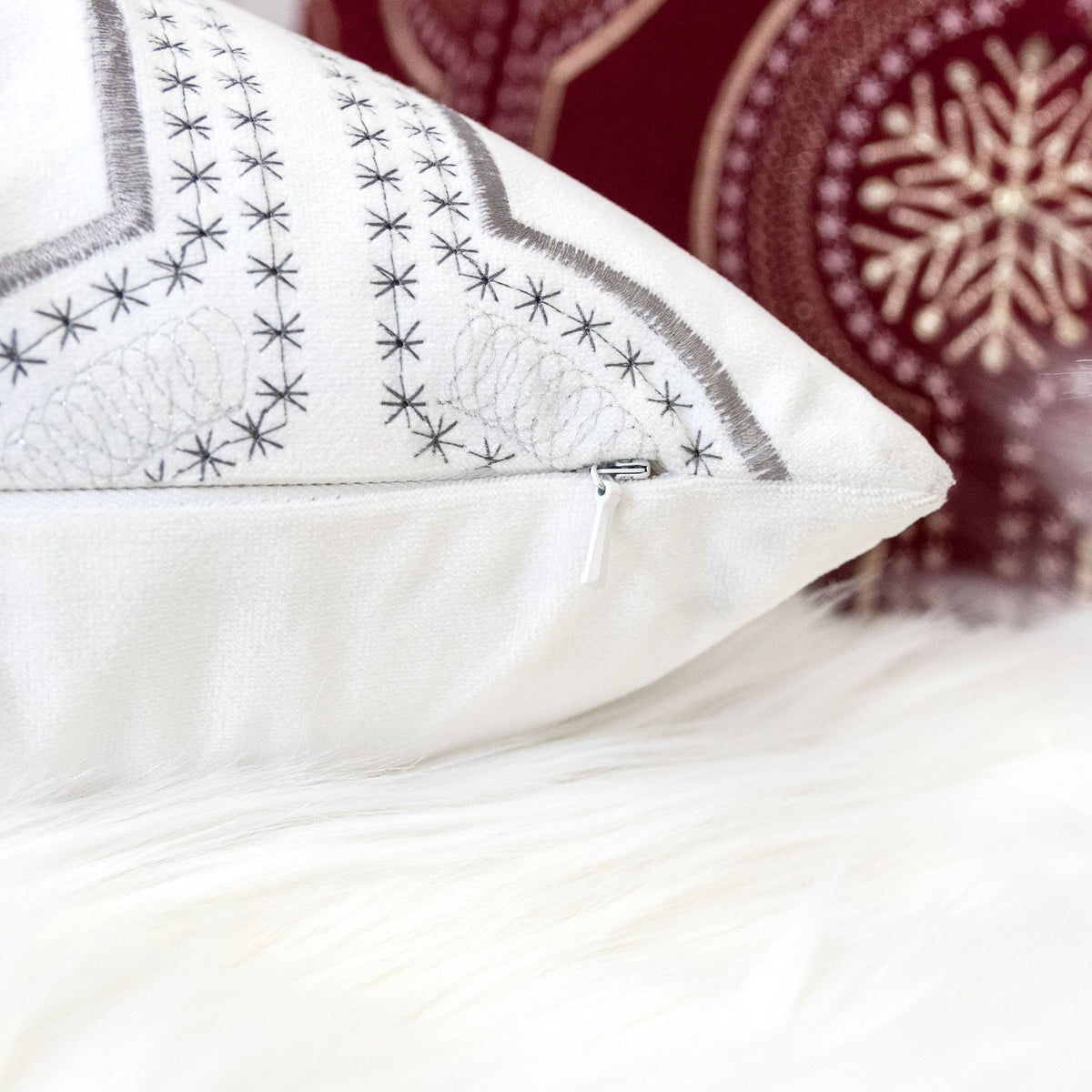 Holiday Throw Pillow with Snowflake Embroidery - 20x20 Inch