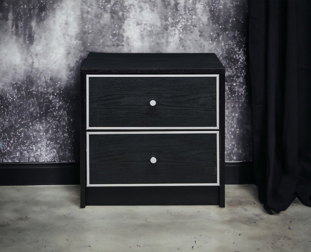 Modern Black Nightstand Table with Two Drawers - Black