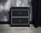 Modern Black Nightstand Table with Two Drawers - Black