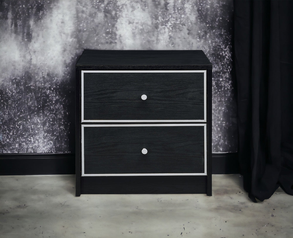 Modern Black Nightstand Table with Two Drawers - Black