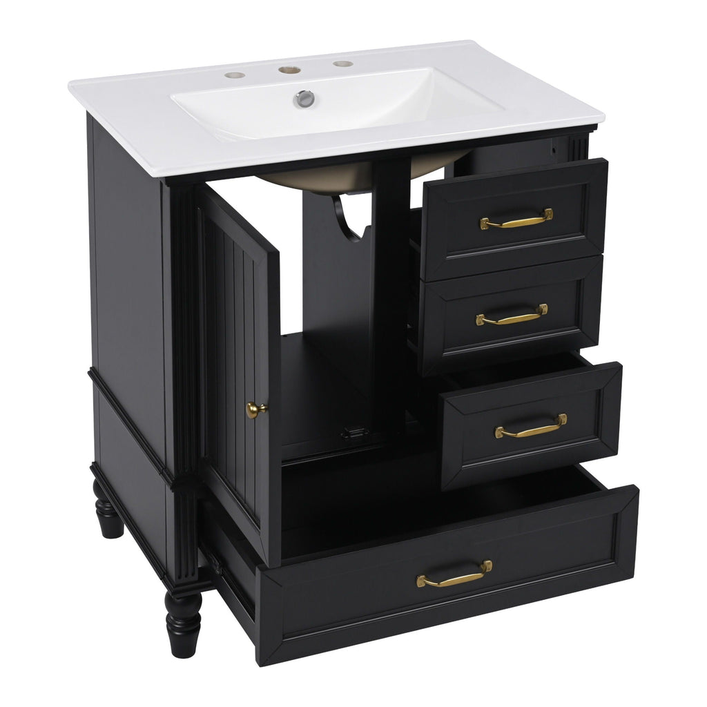 30" Bathroom Vanity with Sink and Soft-Close Drawers - White or Black