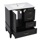 30" Bathroom Vanity with Sink and Soft-Close Drawers - White or Black