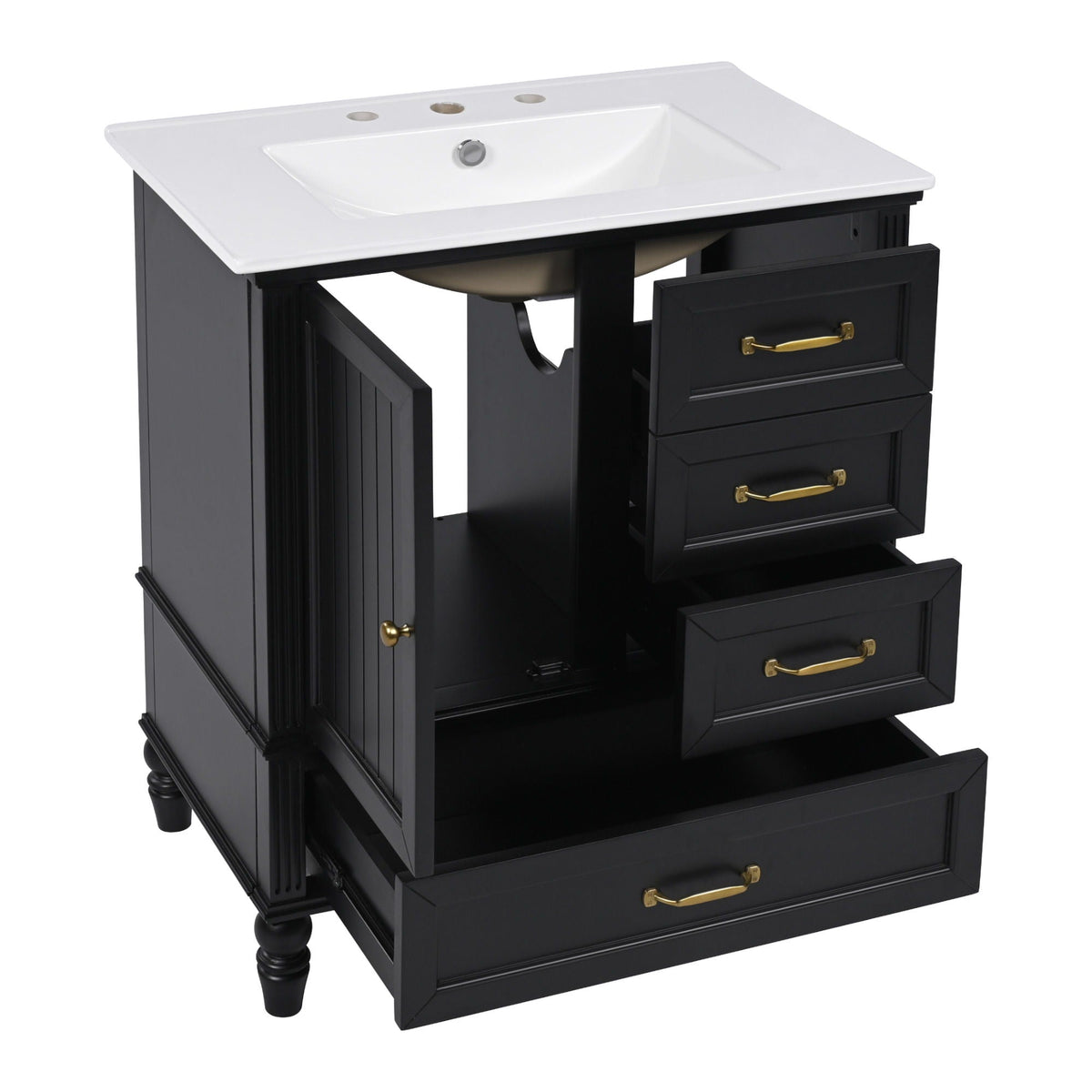 30" Bathroom Vanity with Sink and Soft-Close Drawers - White or Black