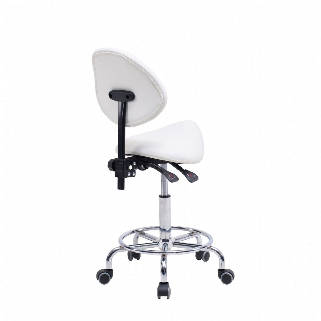 Saddle Stool Chair with Backrest - Ergonomic Support - White