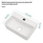 Ceramic Rectangle Wall Mount Bathroom Sink with Single Faucet Hole - White