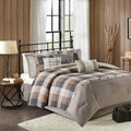 Herringbone Comforter Set with Buffalo Plaid - King, Neutral, 7 Piece