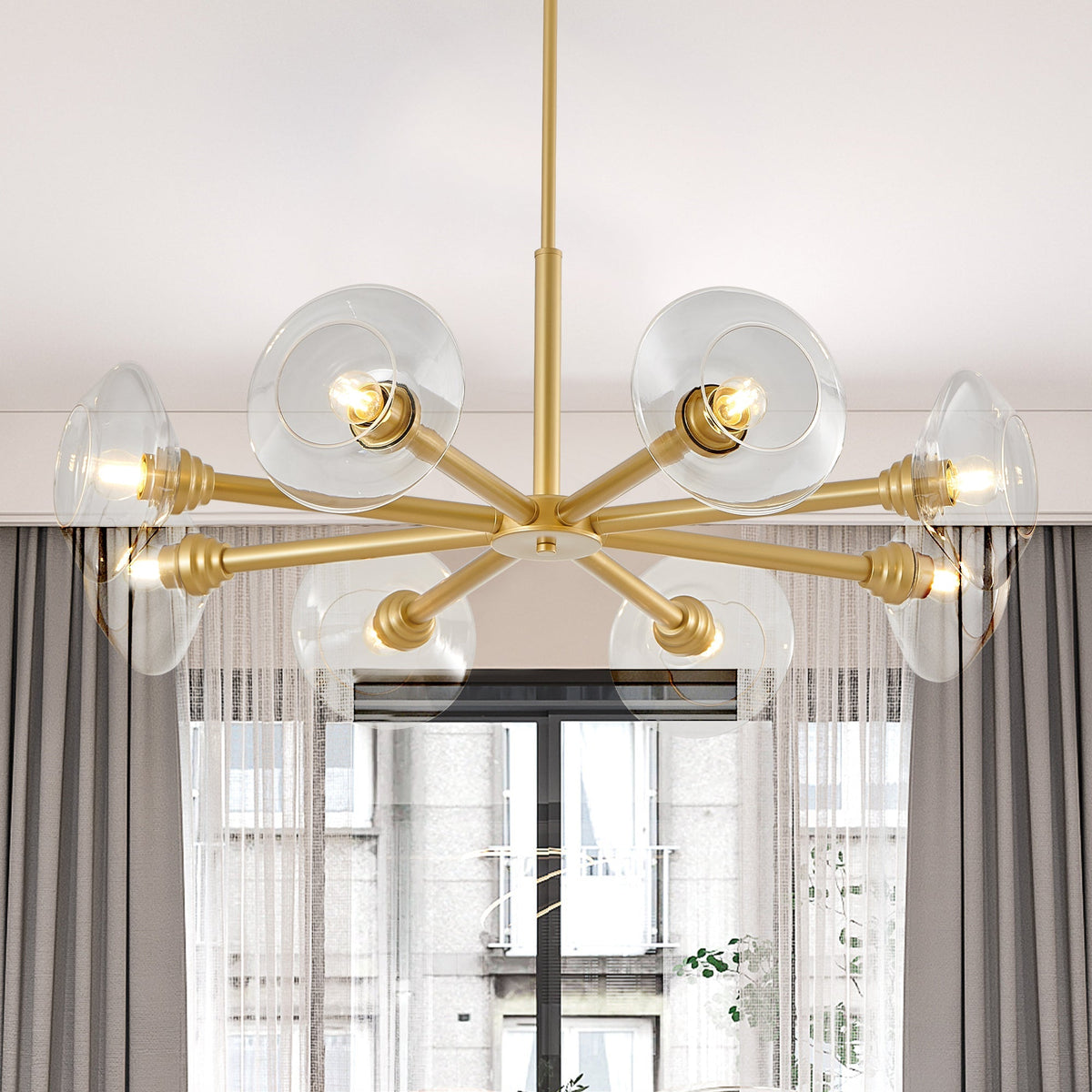 36" Modern Gold 8-Light Sputnik Chandelier with Clear Glass Shades - Gold