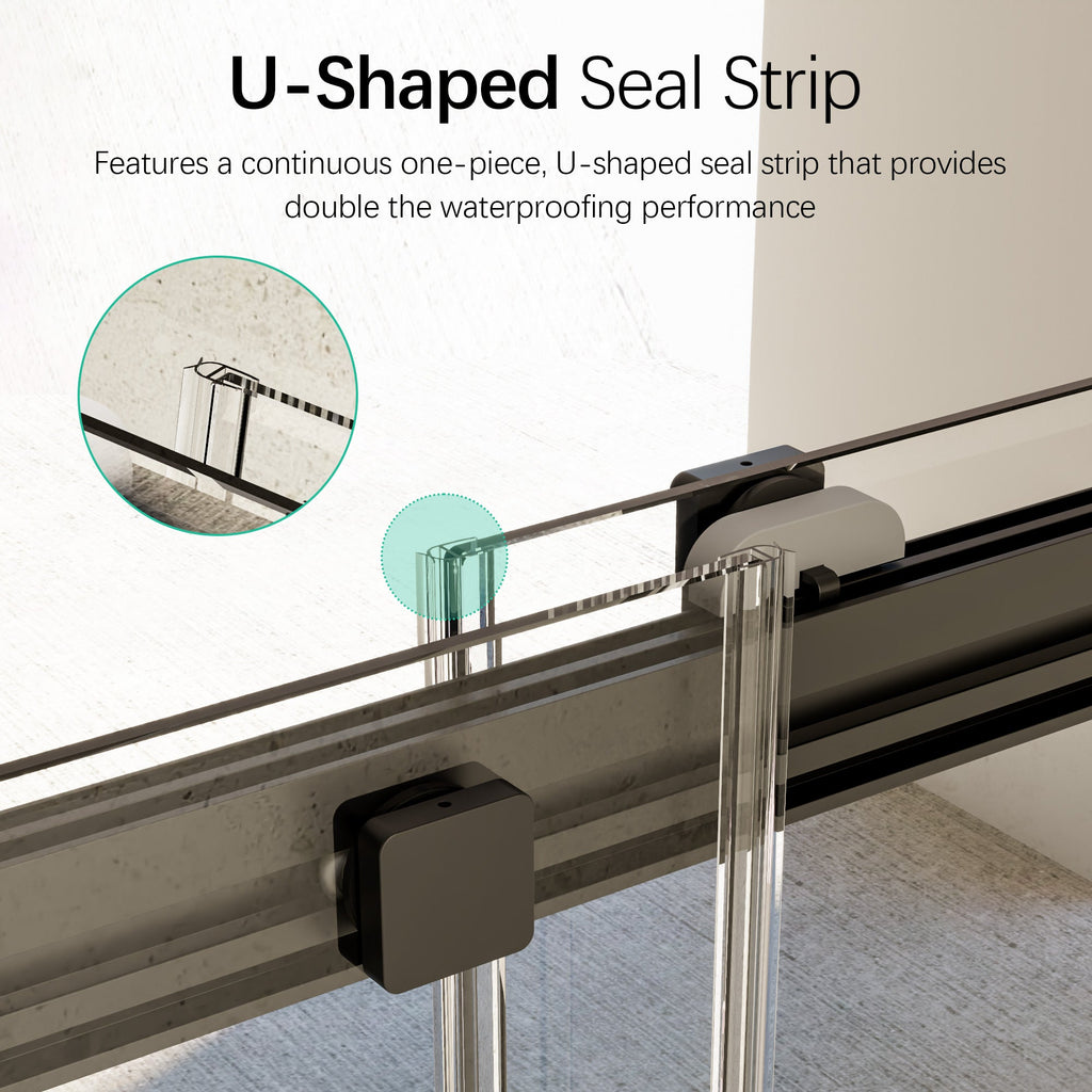 Frameless Double Sliding Soft-Close Shower Door – Matte Black