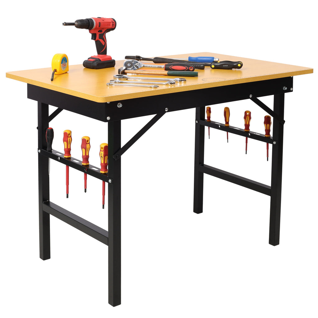 Portable Folding Work Table with Measuring Tape and Angle Finder - Black