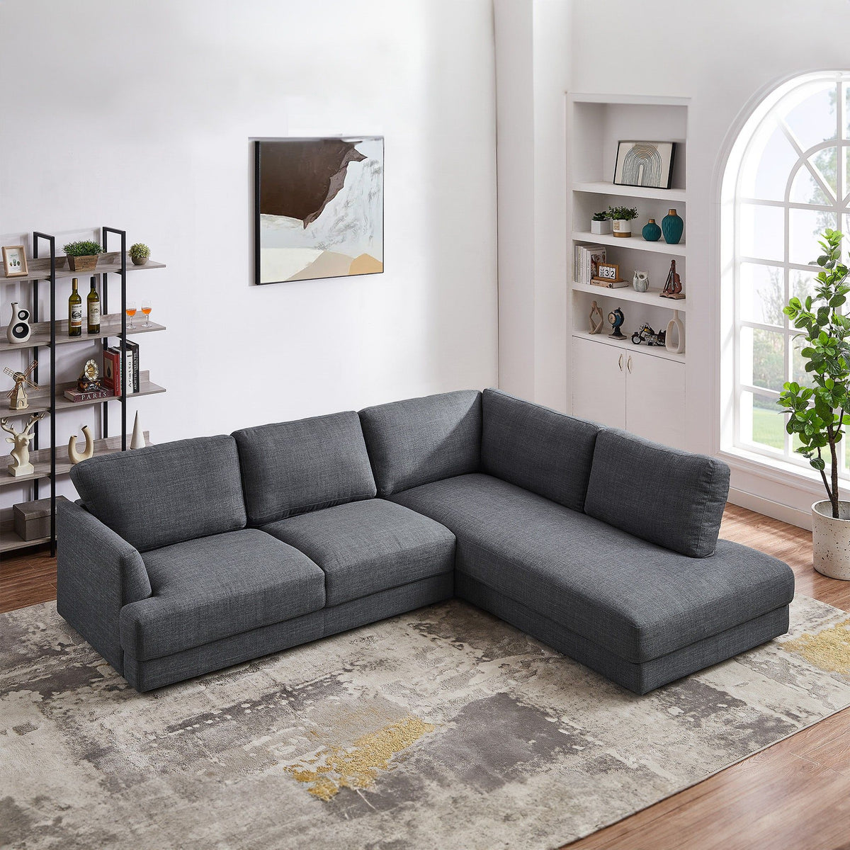 Comfortable Cozy Sectional Sofa with Solid Wood Frame - Pearl Silver or Dark Gray