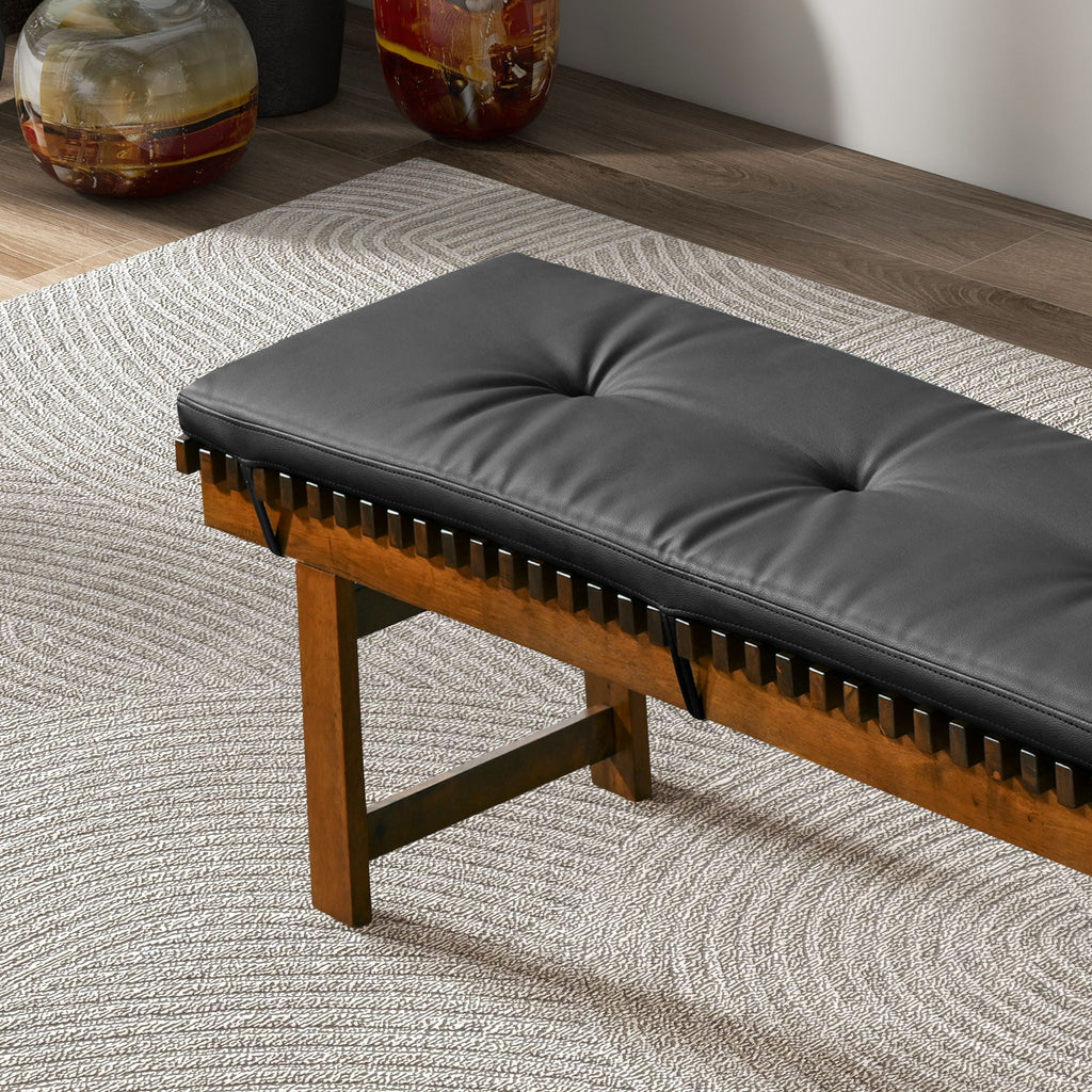 Black Upholstered Bench with Solid Wood Frame - Lucia