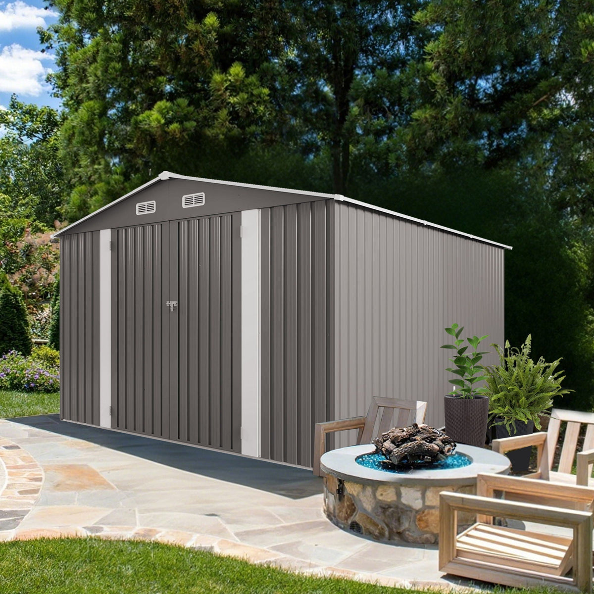 Outdoor Storage Shed with Lockable Doors - Dark Gray