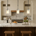 Adjustable Cylindrical Pendant Light with Frosted Glass Shade - Black or Gold