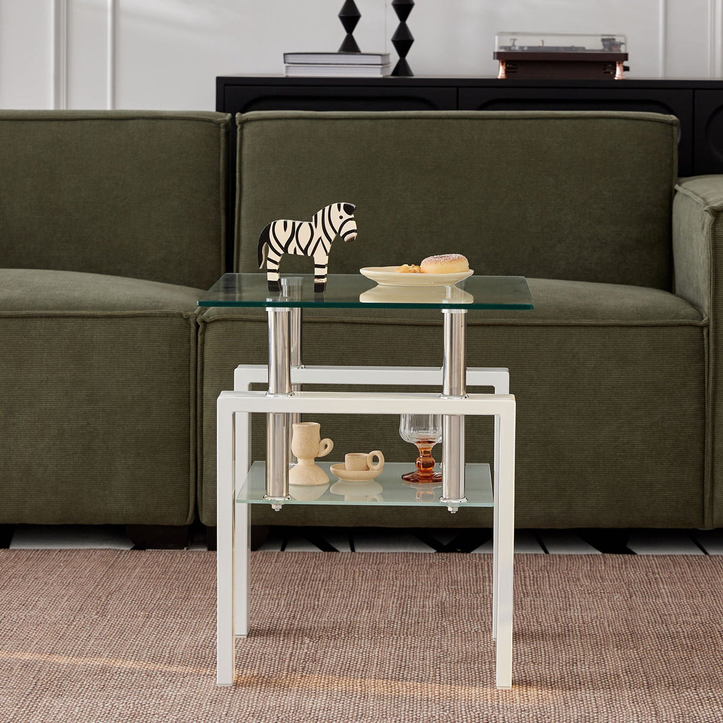 Tempered Glass Coffee Table with Storage - Black or White