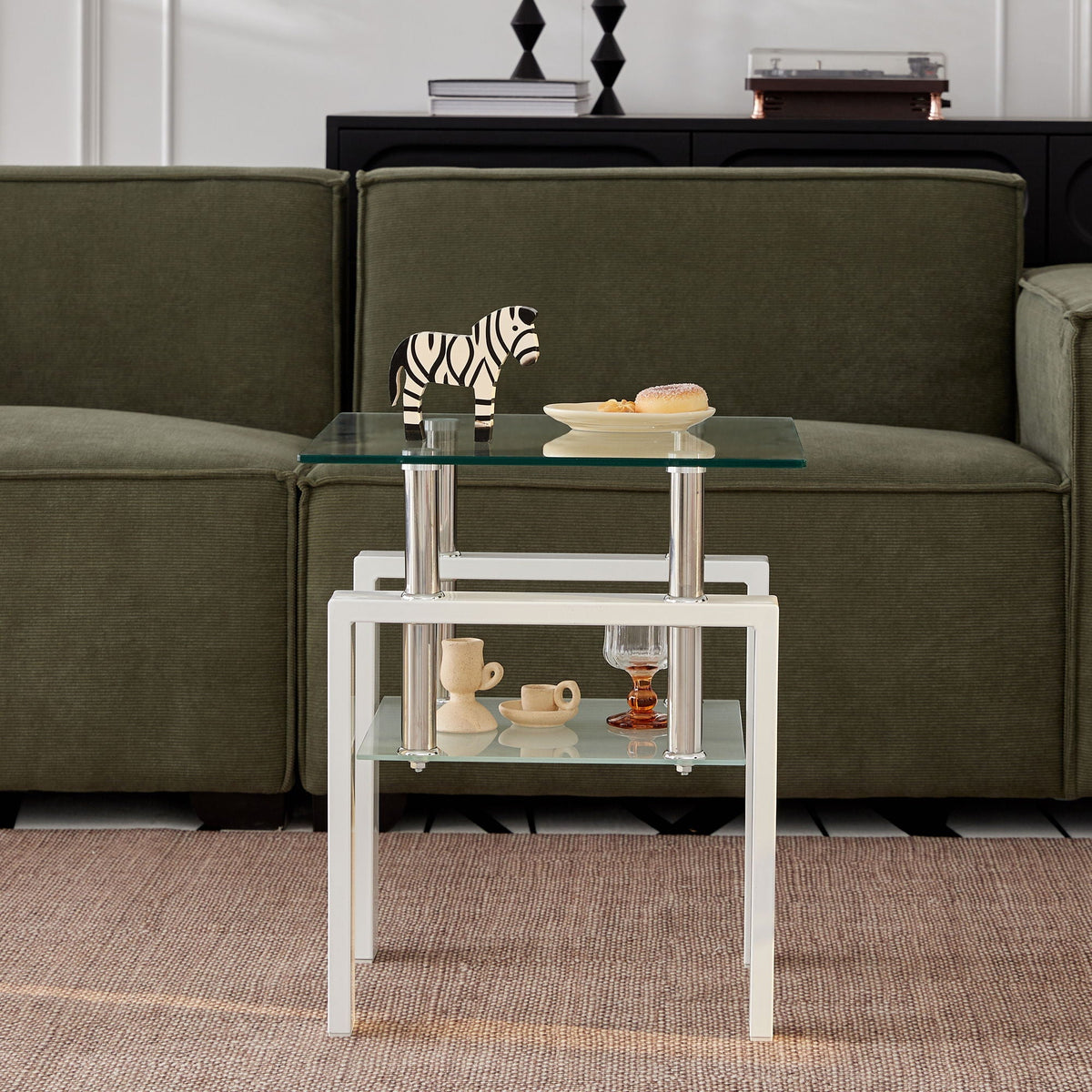 Tempered Glass Coffee Table with Storage - Black or White