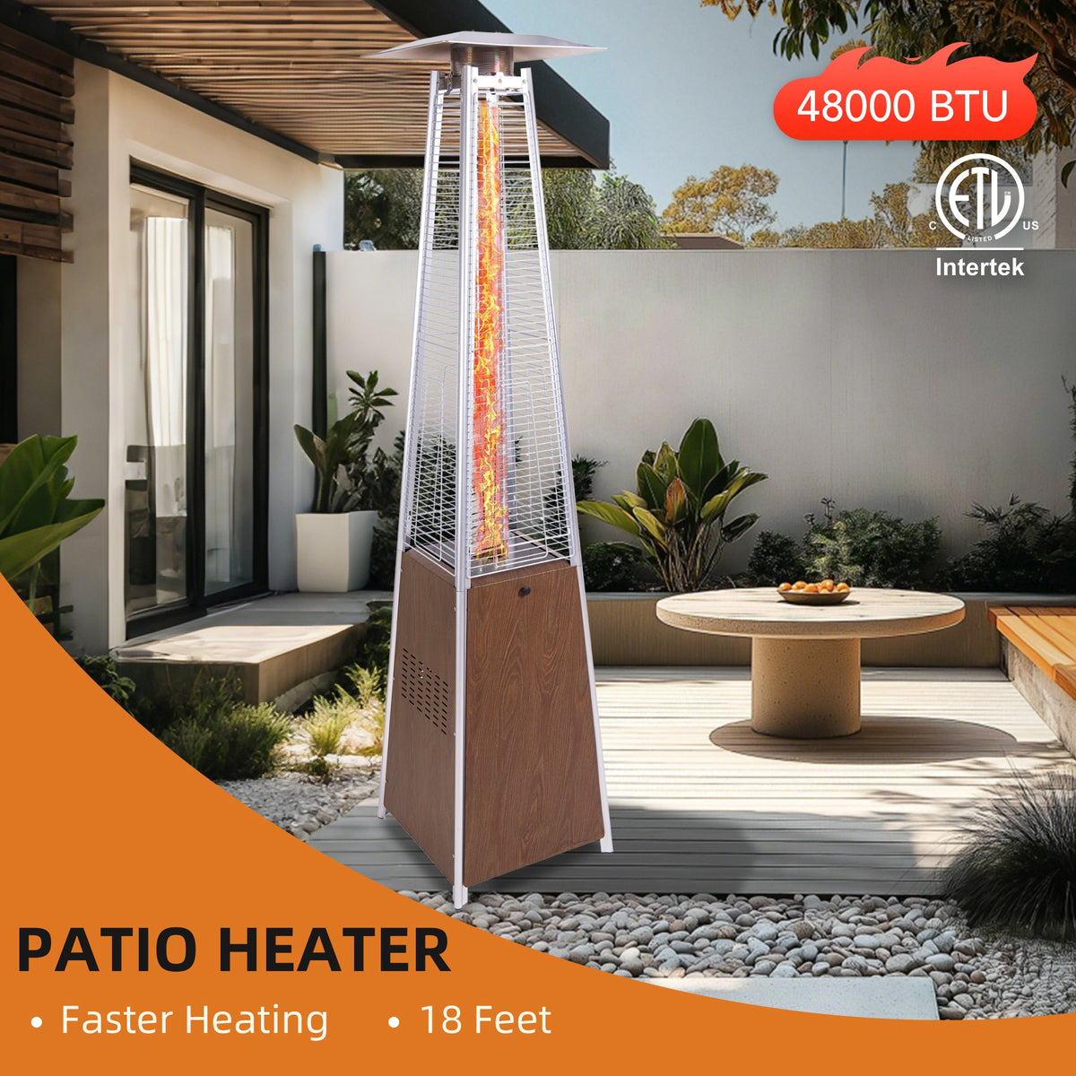 48,000 BTU Patio Heater with Detachable Wheels - Stainless Steel