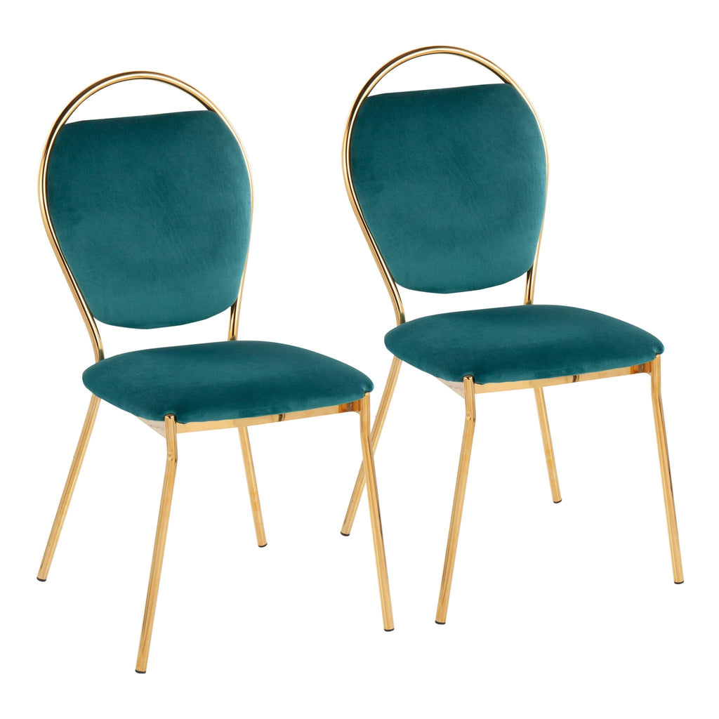 Contemporary Glam Dining Chair Set with Keyhole Back - Gold / Green