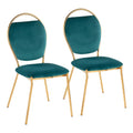 Contemporary Glam Dining Chair Set with Keyhole Back - Gold / Green