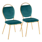 Contemporary Glam Dining Chair Set with Keyhole Back - Gold / Green