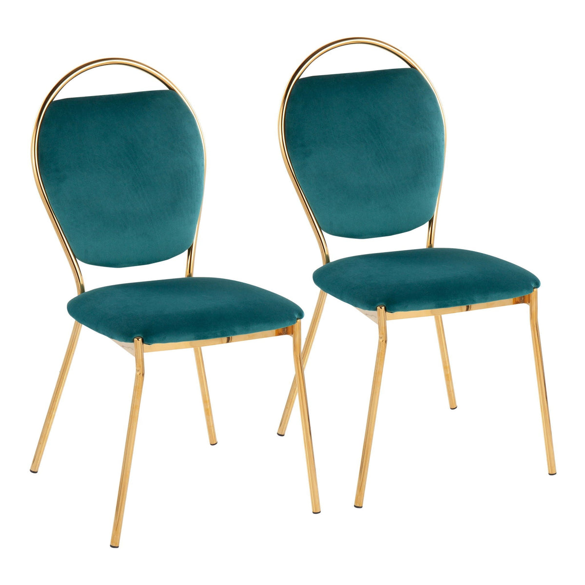 Contemporary Glam Dining Chair Set with Keyhole Back - Gold / Green