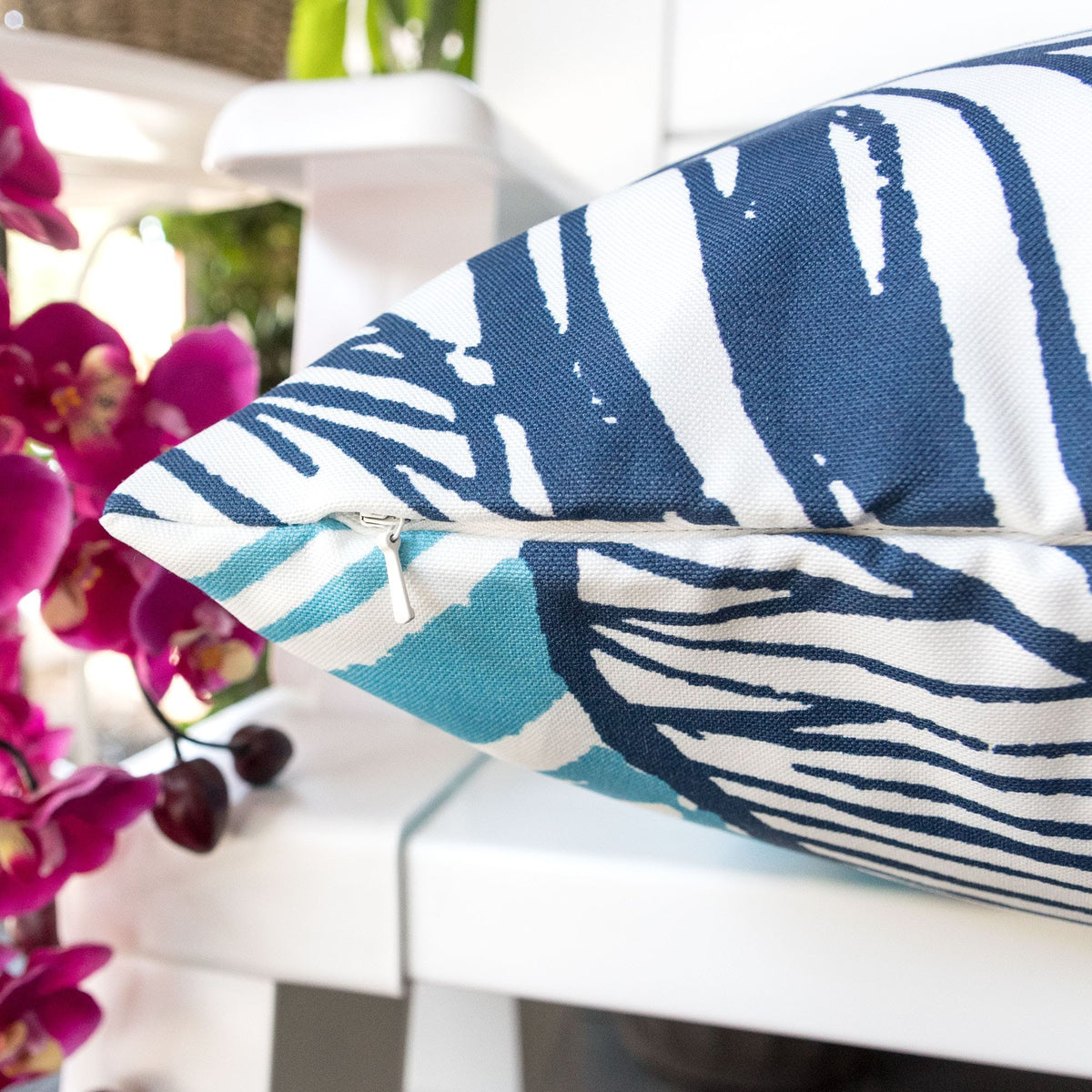 Leaf Vein Outdoor & Indoor Pillow with Weather Resistant Cover - Indigo