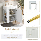 Bathroom Vanity with Single Ceramic Sink and Side Storage - Multiple Colors