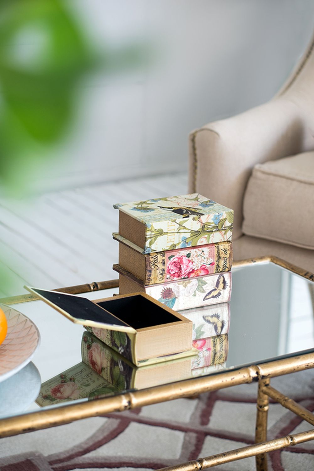 Multi-Color Book Boxes Set of 4 with Elegant Floral Design