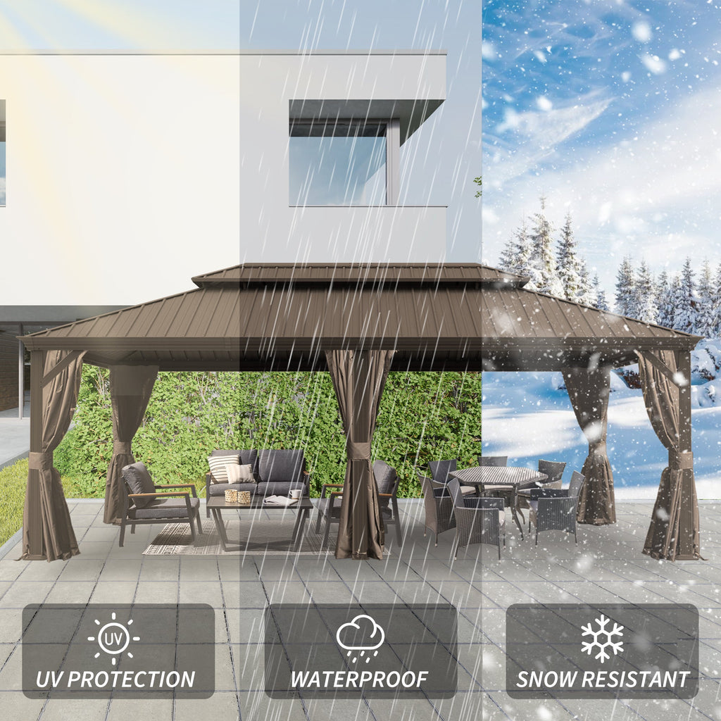 14' x 24' Hardtop Gazebo with Drainage System - Brown or Grey