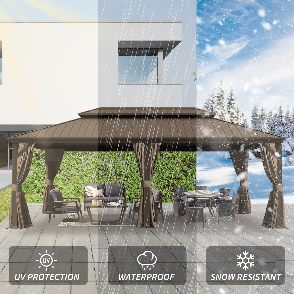 14' x 24' Hardtop Gazebo with Drainage System - Brown or Grey