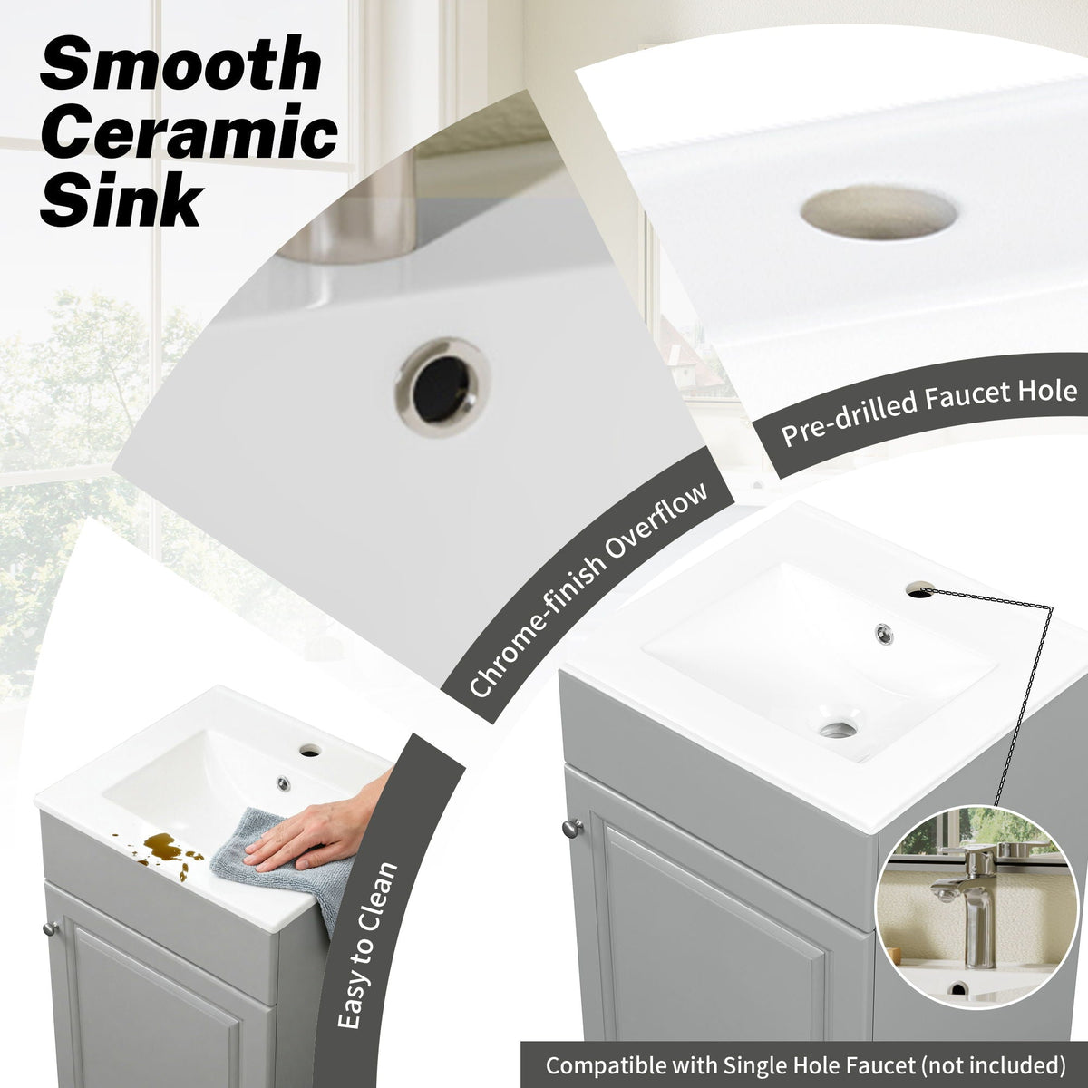 Bathroom Vanity with Sink and Adjustable Shelf - Multiple Colors