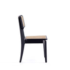 Solid Ash Wood Dining Chair Set with Rattan Cane Seat - Black or Light Brown