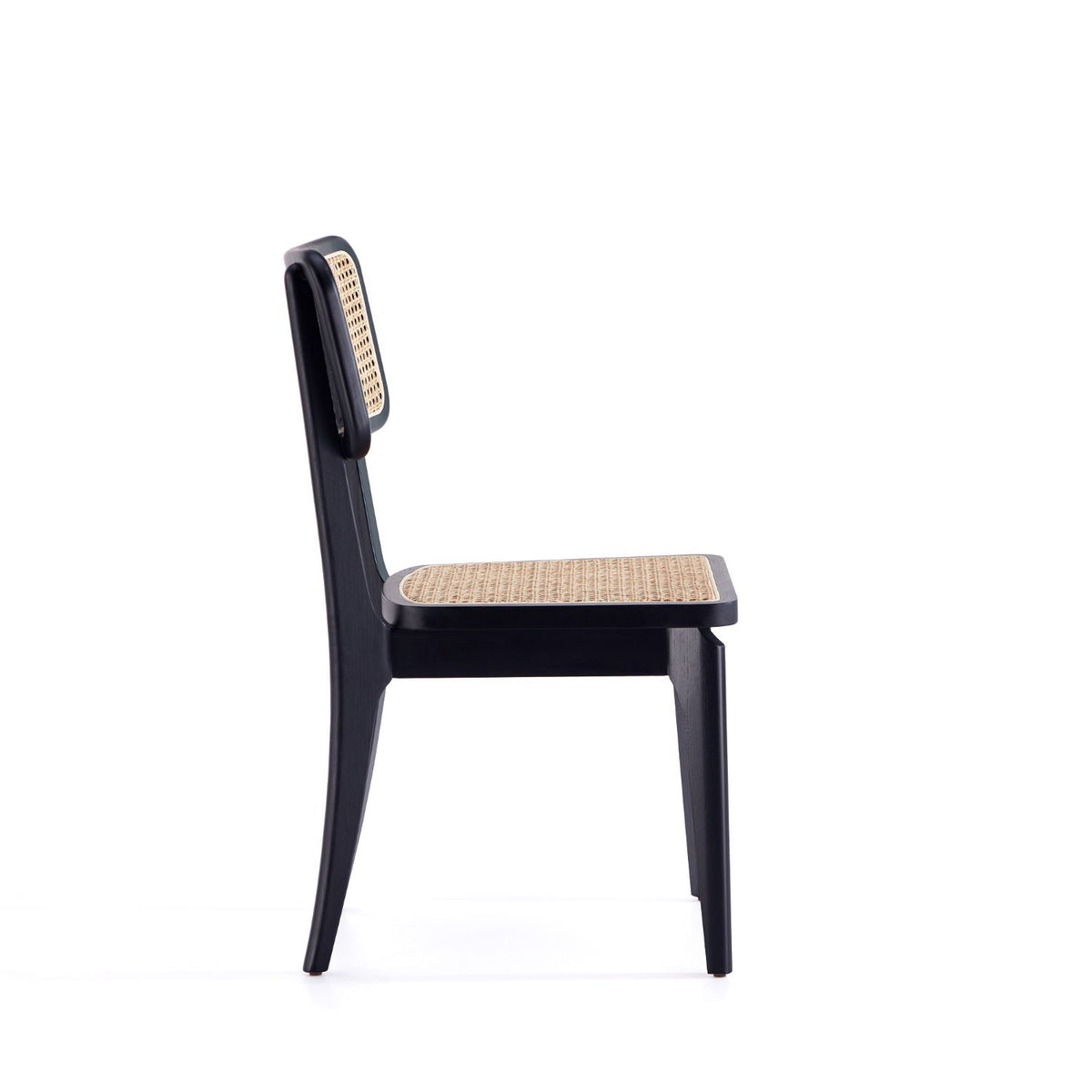 Solid Ash Wood Dining Chair Set with Rattan Cane Seat - Black or Light Brown