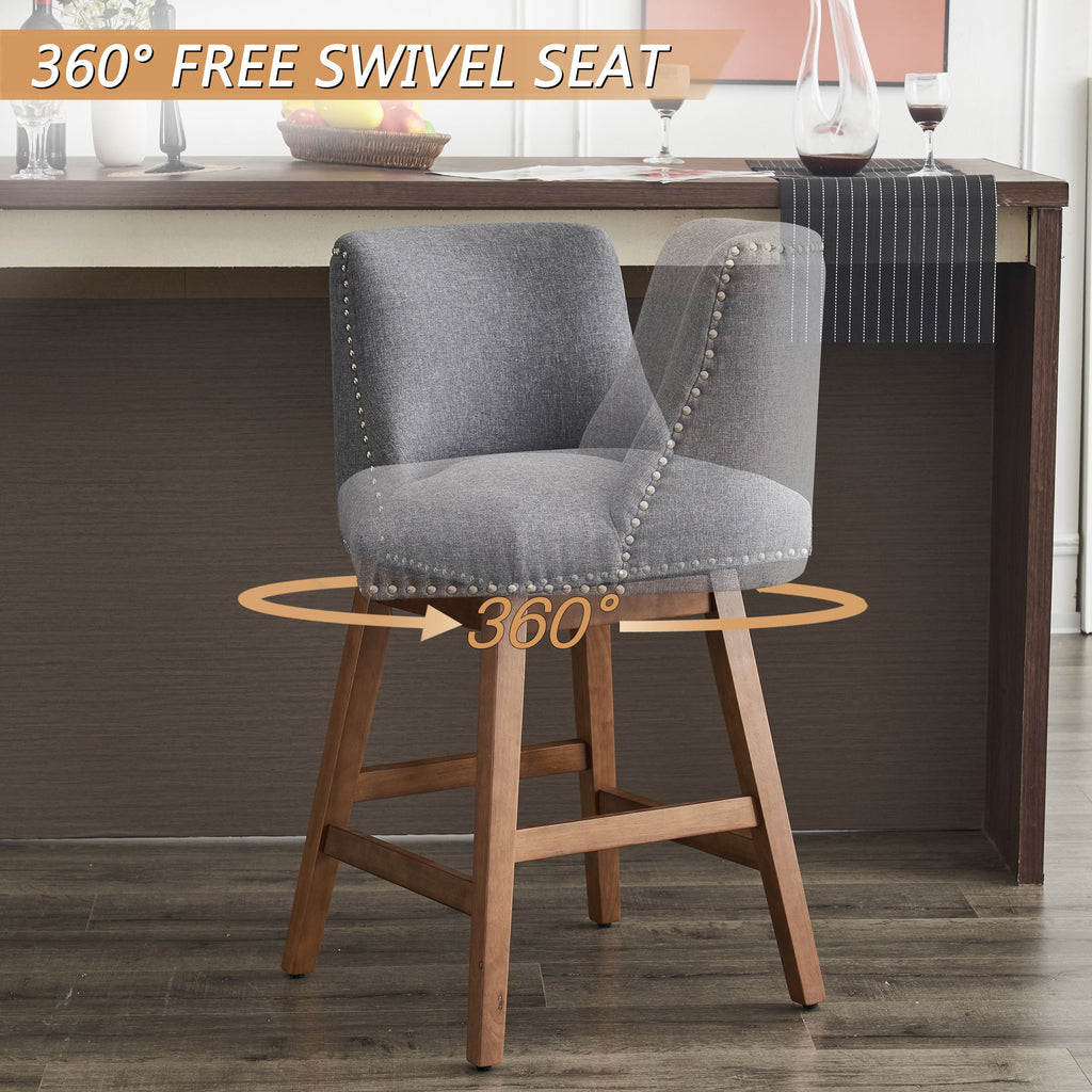 Upholstered Swivel Bar Stool Set with High Back and 360° Rotation - Blue or Dark Gray