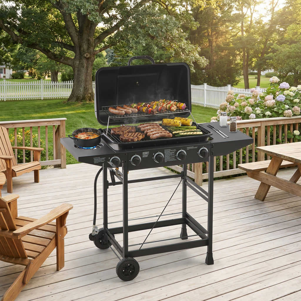 4 Burner Propane Gas BBQ Grill with Side Burner - Black