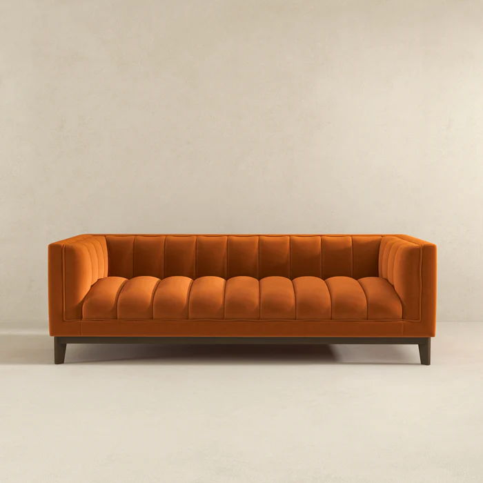 Mid Century Modern Sofa with Pet-Friendly Upholstery - White, Green, Orange