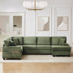 U-Shaped Upholstered Sectional Sofa with Movable Ottoman