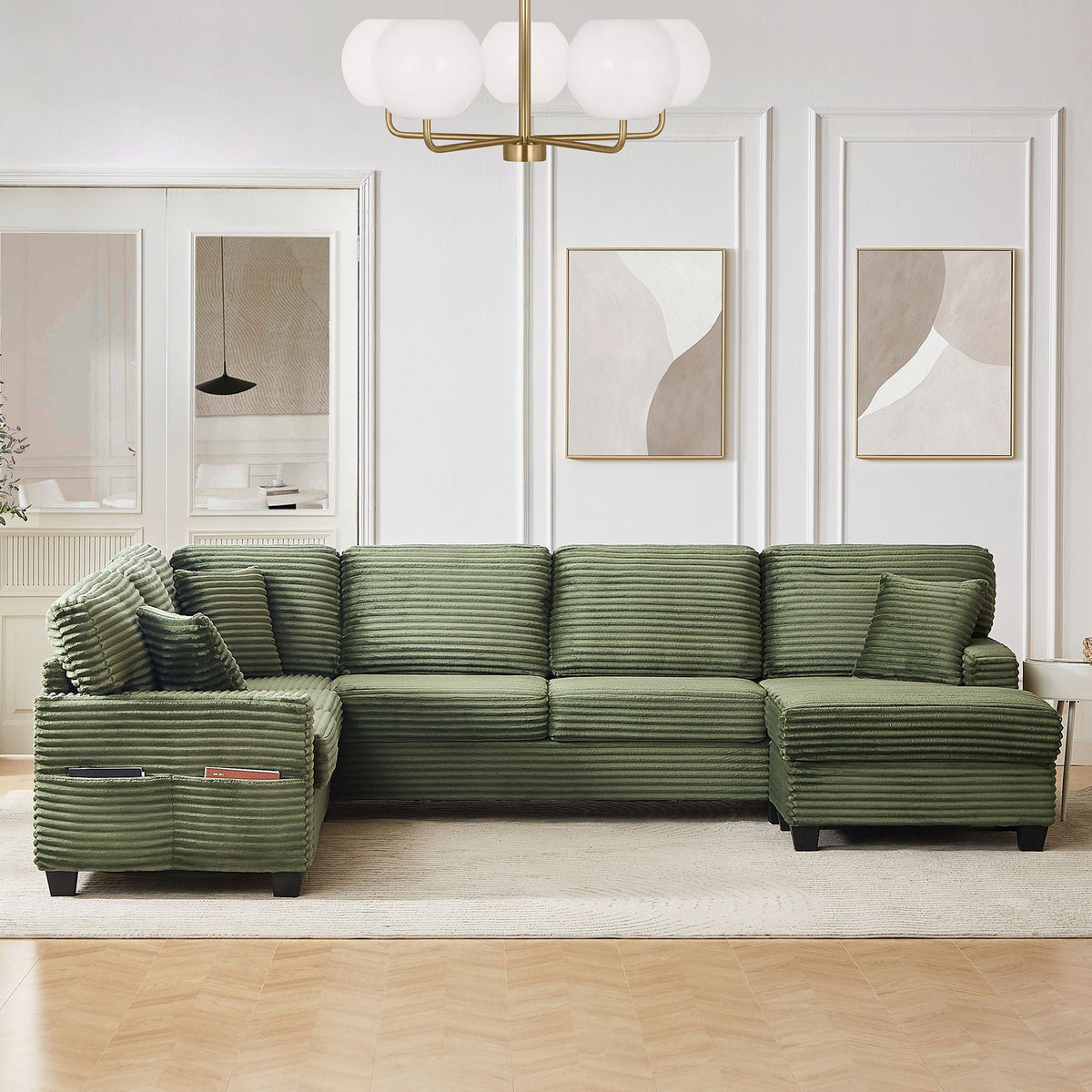 U-Shaped Upholstered Sectional Sofa with Movable Ottoman