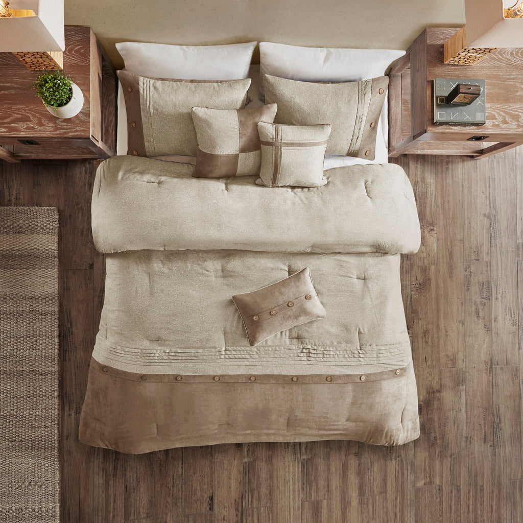 Tan Faux Suede Comforter Set with Lodge Style - California King