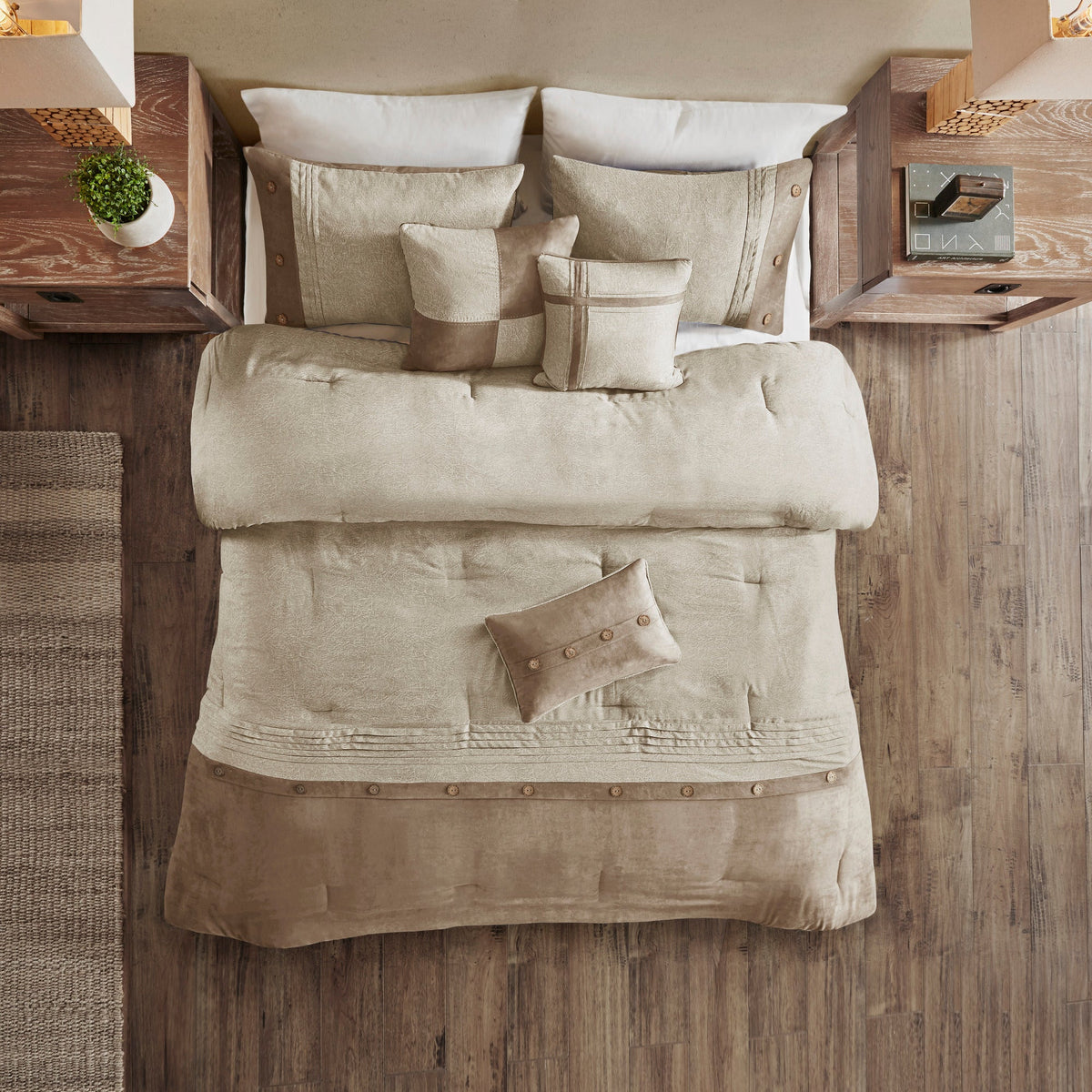 Tan Faux Suede Comforter Set with Lodge Style - California King
