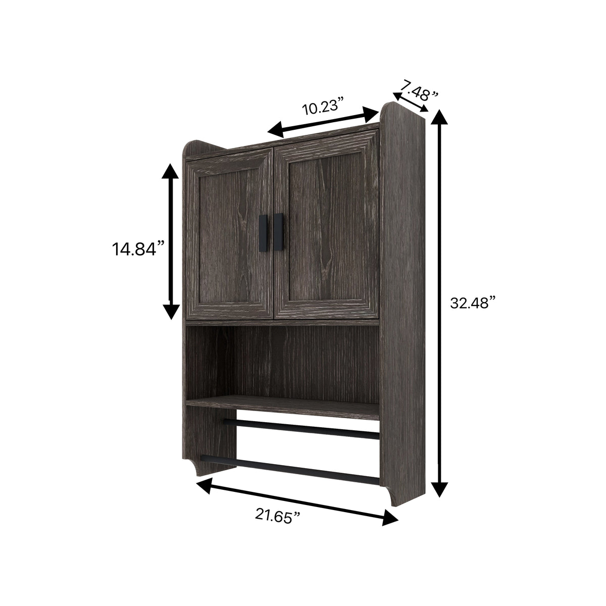 Bathroom Wall Cabinet with Adjustable Shelf, Towel Bar and Paper Holder - Grey