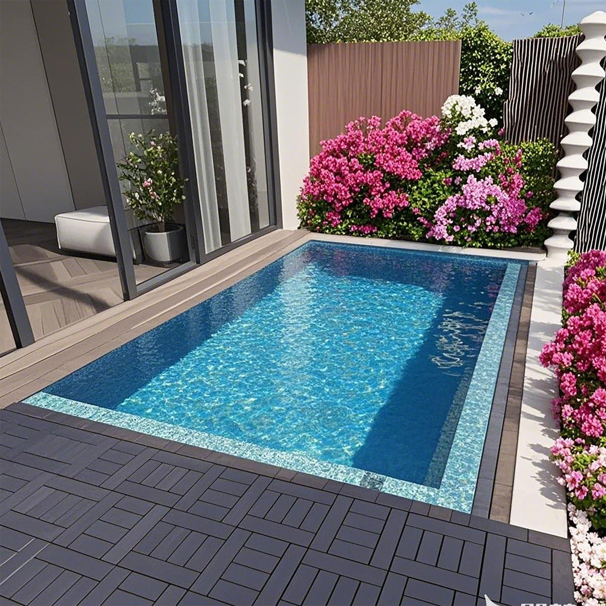 H Style Interlocking Deck Tiles with Anti-Slip Design - Dark Gray or Dark Brown