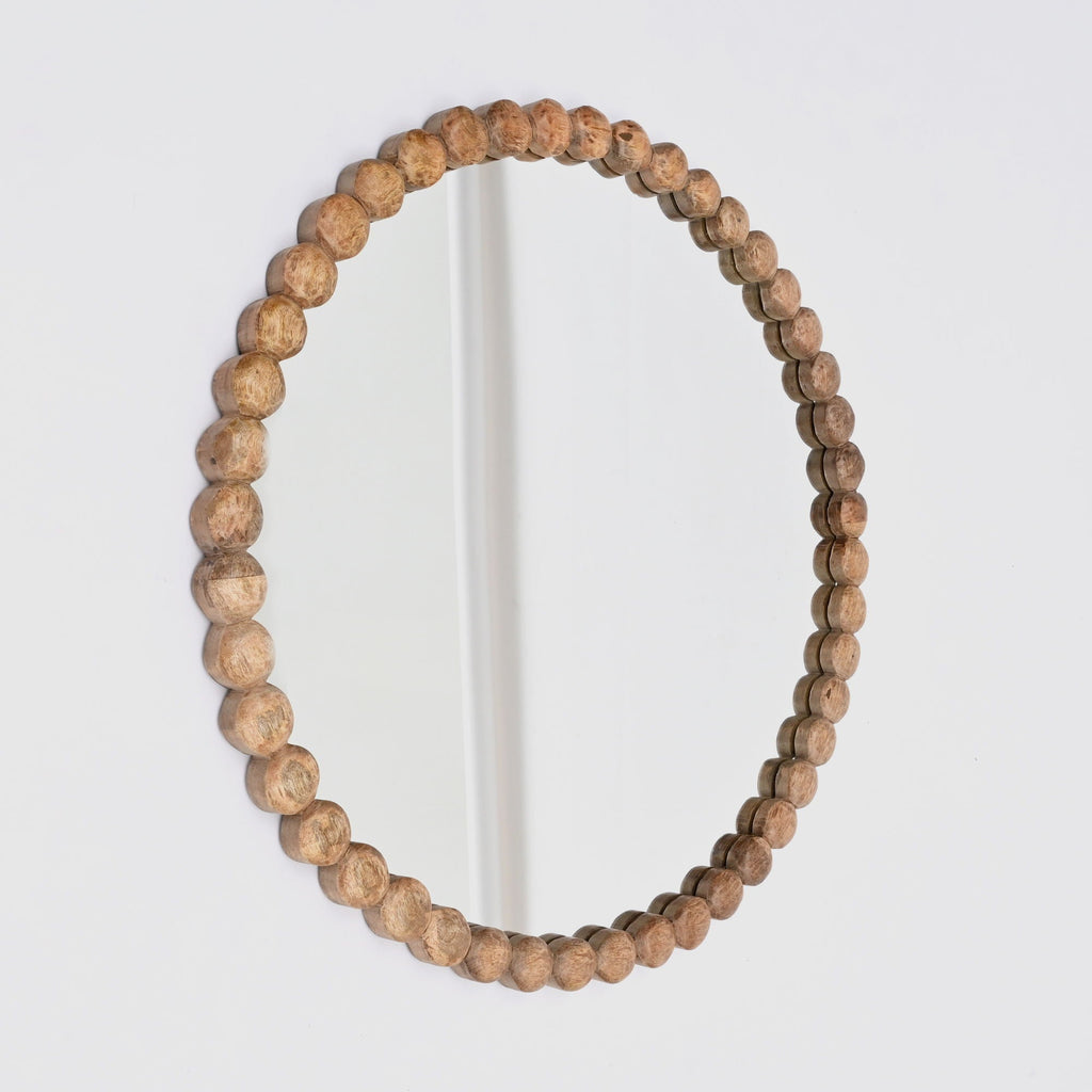Decorative Round Hanging Wall Mirror with Bead Design Frame - Natural